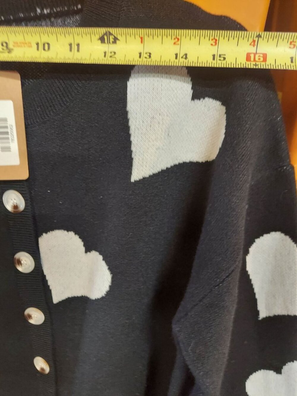 Lemon Black Sweater With White Hearts Buttoned Sweater Medium New With Tags - Picture 5 of 7
